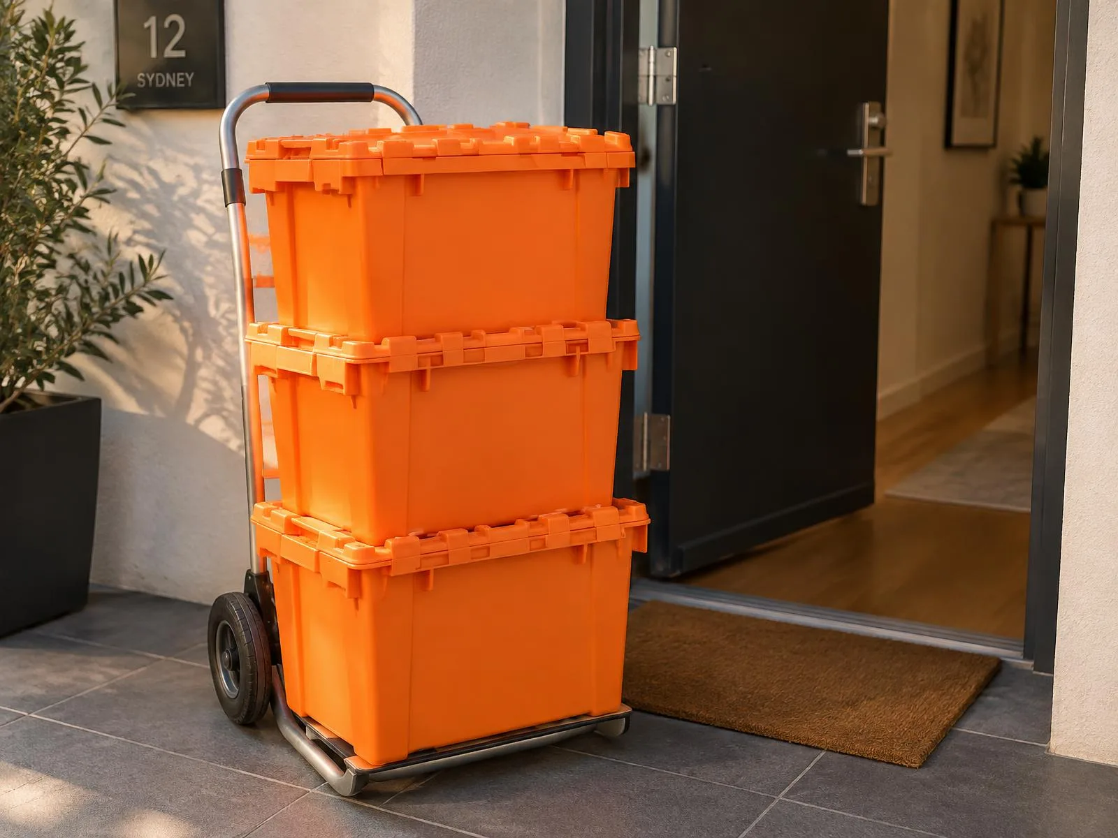 Brad from Wombat Crates loading plastic moving crates into a van in Sydney