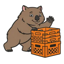 Wal waving while collecting nested orange moving crates