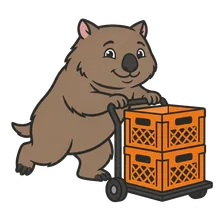 Wal delivering orange moving crates on a trolley